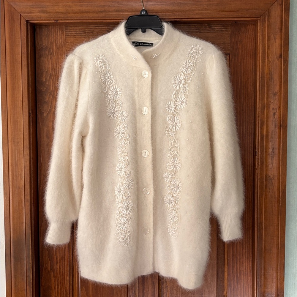 Ivory Embroidered Angora Cardigan OS
